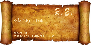 Rády Elek névjegykártya